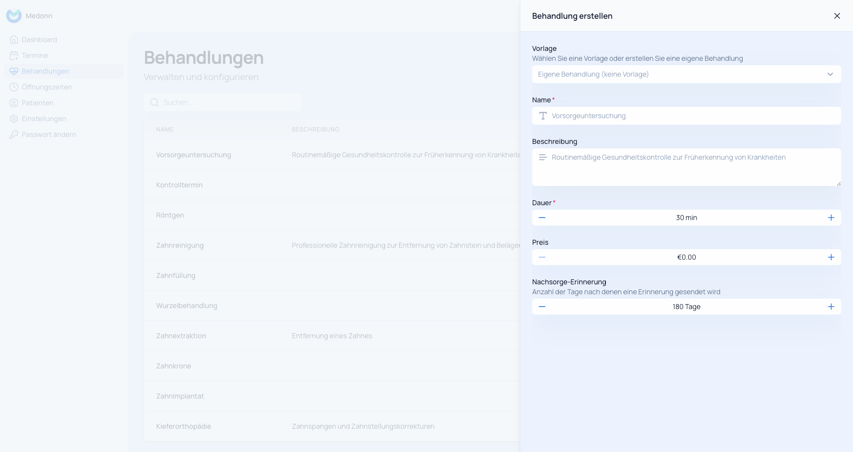 Behandlungsverwaltung Screenshot
